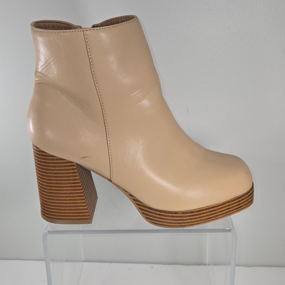 True Craft Wildflower Beige Platform Ankle Boots Chunky Block Heel Womens 9M